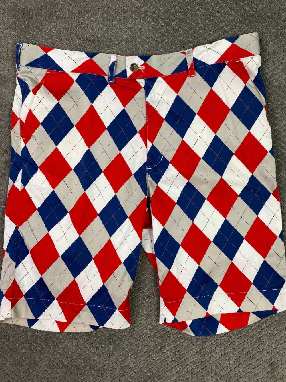 Loudmouth Shorts Mens 40 Blue Red White Argyle Diamond Golf Stretch 11"